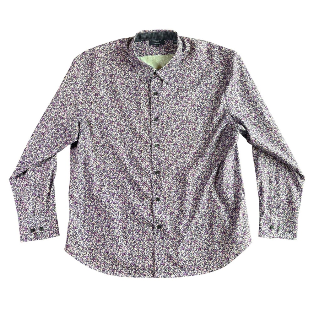 Con.Struct Mens XXL Slim Fit‎ Purple Floral 4 Way Stretch Button Down Shirt